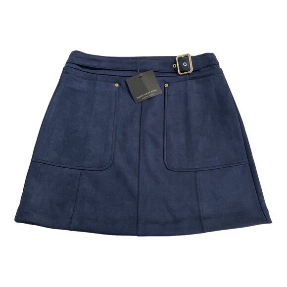 Andrew Marc New York Skirt Womens S Blue Faux Suede Mini A Line Academia Preppy‎ - Picture 1 of 6